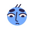Sad upset avatar with unhappy frustrated face expression. Cute emoji character in sorrow, grief, frustration. Melancholy