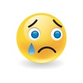 Sad upset little yellow round emoticon crying