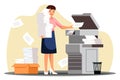 Sad vector secretary photocopying document pile Royalty Free Stock Photo