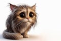 A sad wet cat with huge eyes. Space for text. Royalty Free Stock Photo