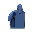 Sad woman back rear view. Unhappy depressed pensive female character at night, backside. Person in crisis, problem