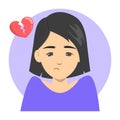 Sad woman and broken heart above. Idea of divorce Royalty Free Stock Photo