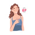 Sad Woman with Broken Heart Suffering from Agony of Unhappy Love Vector Illustration