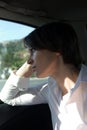 Sad woman in car Royalty Free Stock Photo