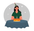 Sad woman celebrate birthday alone vector