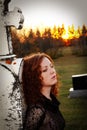 Sad Woman in Cemetery 2 Royalty Free Stock Photo