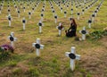 Sad woman in the cemetery . Royalty Free Stock Photo