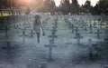 Sad woman in the cemetery . Royalty Free Stock Photo