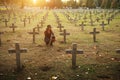 Sad woman in the cemetery . Royalty Free Stock Photo