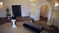 Sad woman and coffin at funeral in orthodox church