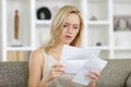 sad woman complaining reading letter Royalty Free Stock Photo