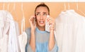 Sad woman crying, having nothing to wear Royalty Free Stock Photo