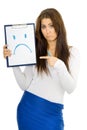Sad woman drawing smile Royalty Free Stock Photo