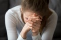 Sad woman feeling hopeless crying alone, girl in despair concept Royalty Free Stock Photo