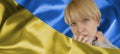 Sad woman flag Ukraine nation emotion destroy stress