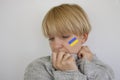 Sad woman flag Ukraine patriotic