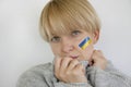 Sad woman flag Ukraine patriotic patriotism destroy stress