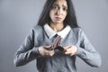 Sad woman hand empty wallet Royalty Free Stock Photo