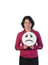 A sad woman holding a dish Royalty Free Stock Photo