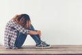 Sad woman hug her knee and cry so lonely. Royalty Free Stock Photo