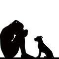 Sad woman silhouette with dog Royalty Free Stock Photo