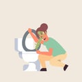 Sad woman vomiting in toilet nausea stomach ache food or alcohol poisoning digestive problem concept unhappy girl puking Royalty Free Stock Photo