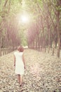 Sad woman walking alone in the forest feeling sad and lonely Royalty Free Stock Photo