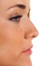 Sad woman weeps tears. Photo icon fear