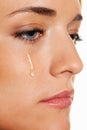 Sad woman weeps tears. Photo icon fear and G Royalty Free Stock Photo