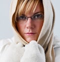 Sad woman in winter is cold, portrait Royalty Free Stock Photo