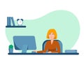 Sad woman at work. Fatigue at work. Burnout at work. Character design. Vector illustration in flat style