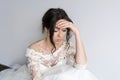 Sad and Worried Bride  in her Wedding Day Royalty Free Stock Photo
