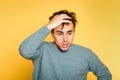 Sad worried scared afraid man pull hair out emotion Royalty Free Stock Photo