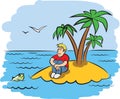 Sad young man on a desert island. Vector illustration