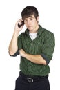 Sad young man on his cell phone Royalty Free Stock Photo