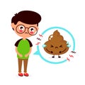 Sad young man with poop problem character