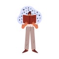 Sad young man reading big book flat style, vector illustration Royalty Free Stock Photo