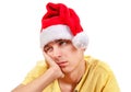 Sad Young Man in Santa Hat Royalty Free Stock Photo