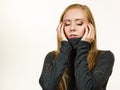 Sad girl in warm season clothing Royalty Free Stock Photo