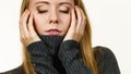 Sad girl in warm season clothing Royalty Free Stock Photo