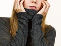 Sad girl in warm season clothing Royalty Free Stock Photo