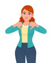 Sad young woman showing thumbs down sign. Worried teenage girl making dislike, disagree or failure gesture. Female character. Royalty Free Stock Photo