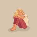 Sad young woman sitting alone as illustration of mental disorder