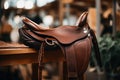 Saddle equestrian cowboy stable brown animal sport horses leather riding