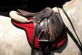 Saddle on horseback Royalty Free Stock Photo
