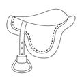 Saddle icon in outline style isolated on white background. Hippodrome and horse symbol stock vector illustration. Royalty Free Stock Photo