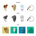 Saddle, Indian mohawk, whip, dream catcher.Wild west set collection icons in cartoon,black,flat style vector symbol