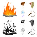 Saddle, Indian mohawk, whip, dream catcher.Wild west set collection icons in cartoon,black style vector symbol stock