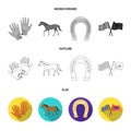 Saddle, medal, champion, winner .Hippodrome and horse set collection icons in flat,outline,monochrome style vector Royalty Free Stock Photo