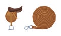Saddle and Reins as Horse Tack and Equestrian Sport Items for Racing Vector Set Royalty Free Stock Photo